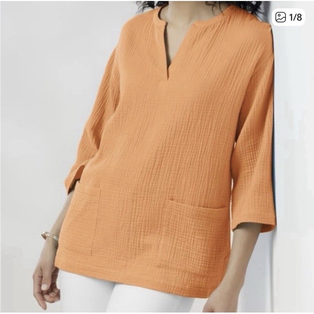 Soft Surroundings Araza Gauze Nectarine Orange Cotton Pocket Women’s Size Small